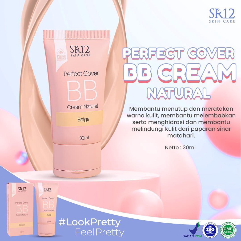 SR12 Perfect Cover BB Cream Natural Beige 30ml Blemish Balm Cream BPOM Vit E Niacinamide