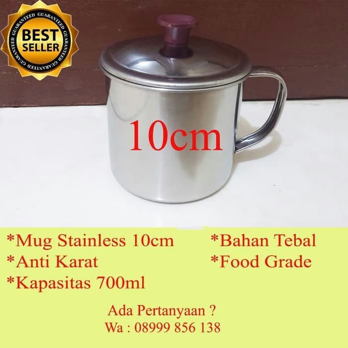 

SA GROSIR Mug Cangkir Gelas + Tutup Stainless Mini Kopi Teh Kecil 10cm