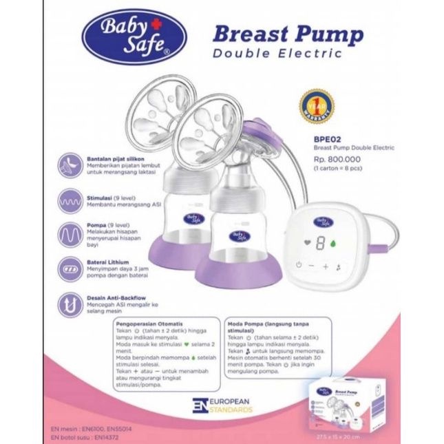 BABY SAFE Double Electric Breast Pump Pompa ASI Electric Tandem