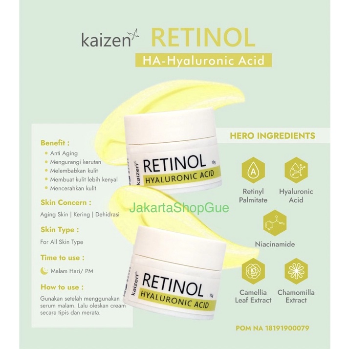 Kaizen Cream Hyaluronic Acid HA AH Krim Malam Pencerah & Antiaging / Retinol Hyaluronic Acid Night C