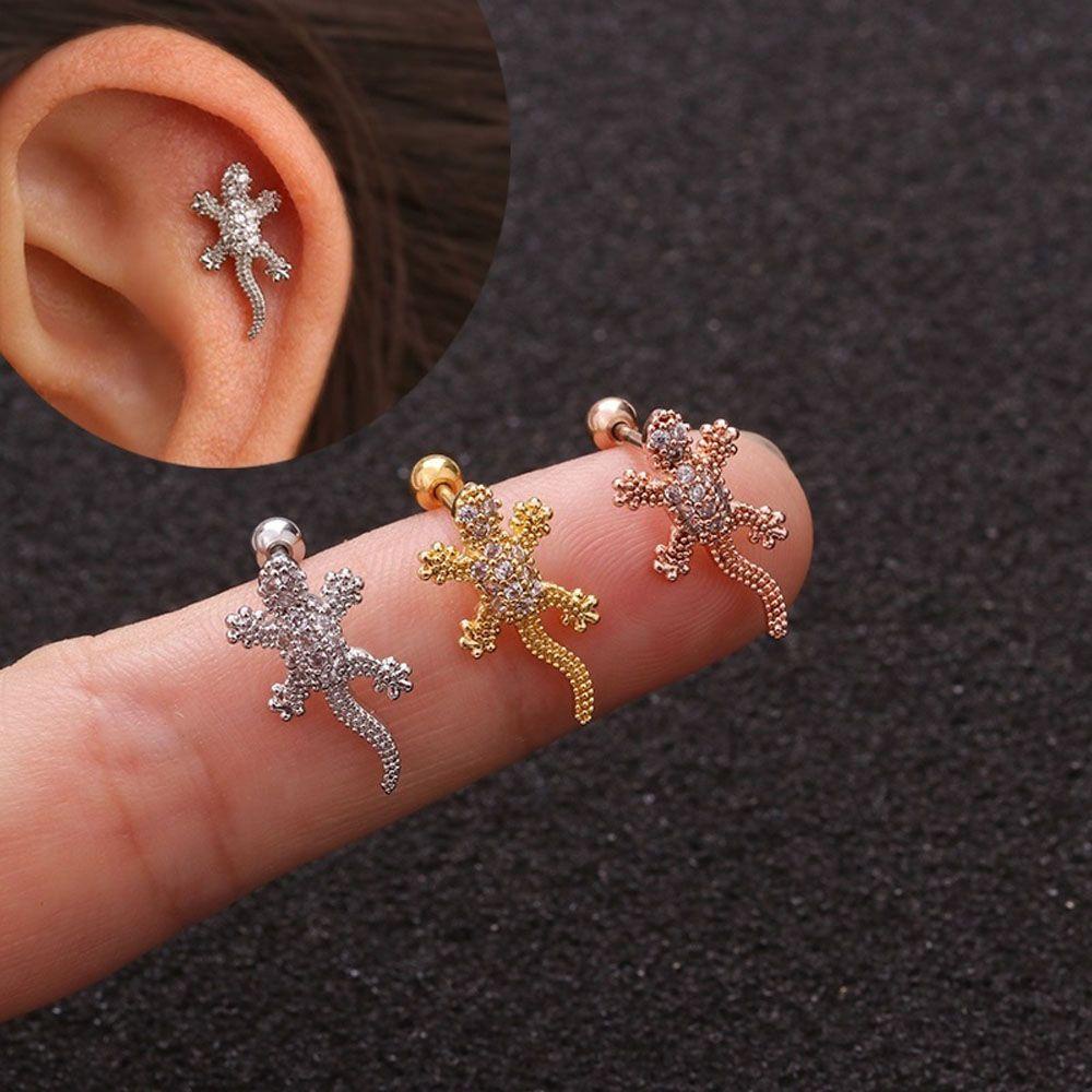 NEEDWAY Anting Kreatif Cz Reptil 1Pc Cicak Tulang Rawan Tragus Perhiasan Tindik Tokek