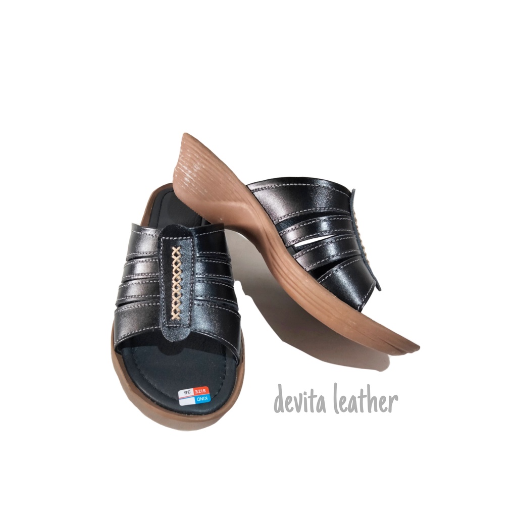 Sandal kulit wanita model selop bustong/atau sandal selop