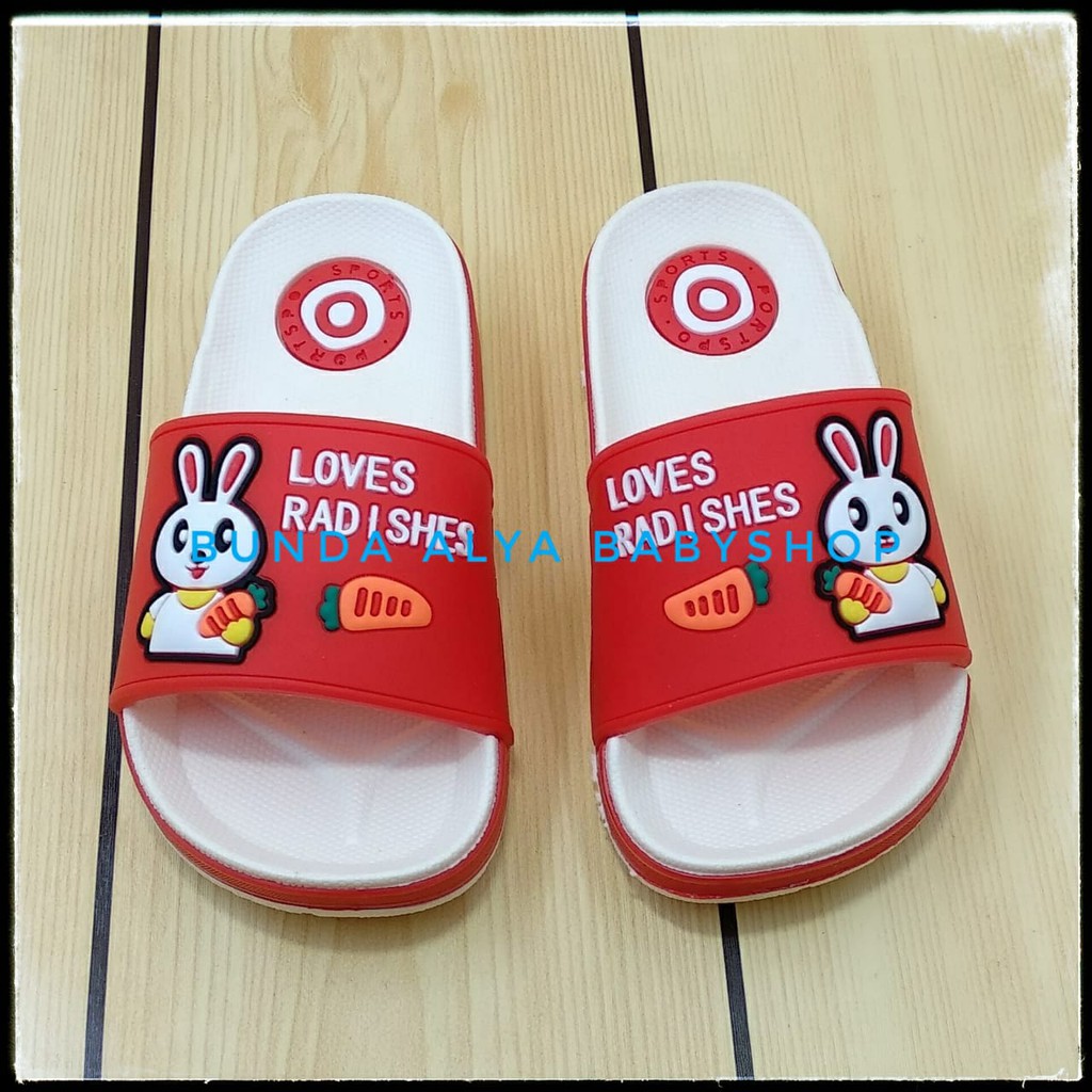 Sendal Anak Perempuan IMPORT Usia 2 3 4 5 6 7 Tahun Elastis Lentur Nyaman Digunakan - Sandal Anak Cewek Elastis Kelinci MERAH Empuk 24- 35