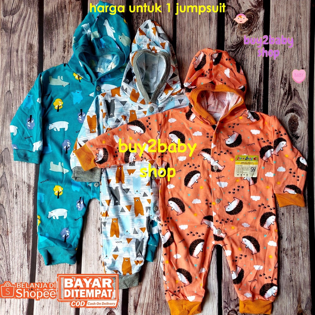 Miyo Jumper baju kodok bayi topi hoodie model kaki terbuka Airin Baby 0-3 bulan 1 PCS