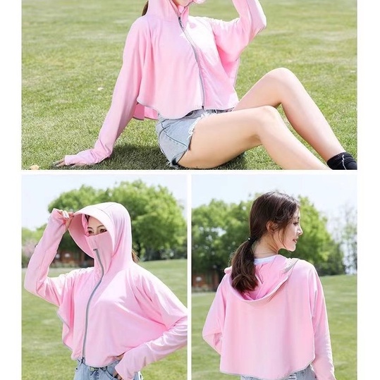 Anti UV Wanita Jacket Anti Matahari Parasut Outdoor 2299 (L/XL)-Pink