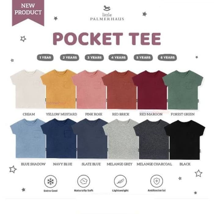 Baju Kaos Bayi Atasan Anak Palmerhaus Pocket Tee Mix Warna 4-6 Tahun