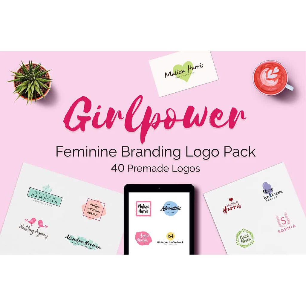 140 Feminine Branding Logo Bundle - Photoshop &amp; Illustrator