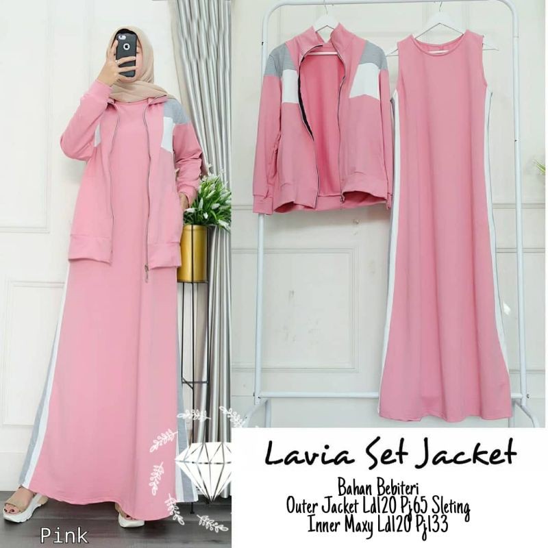 SET ROK JACKET LAVIA, BABYTERRY, JAKET, GAMIS HIJAB MUSLIM, SETELAN