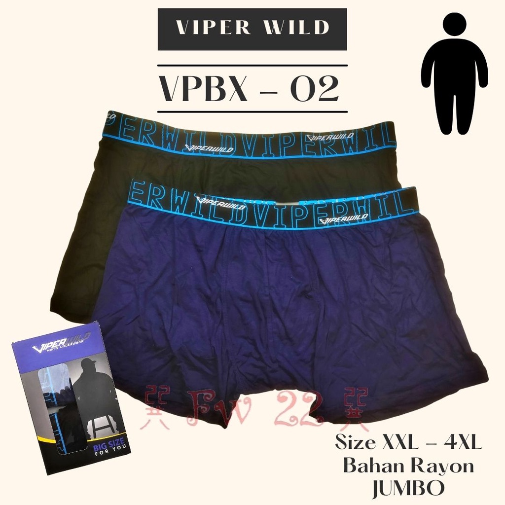 Celana Dalam Pria Boxer Viper VPBX-02 Berbahan Rayon Spandex Alami dengan ukuran sampai 5L