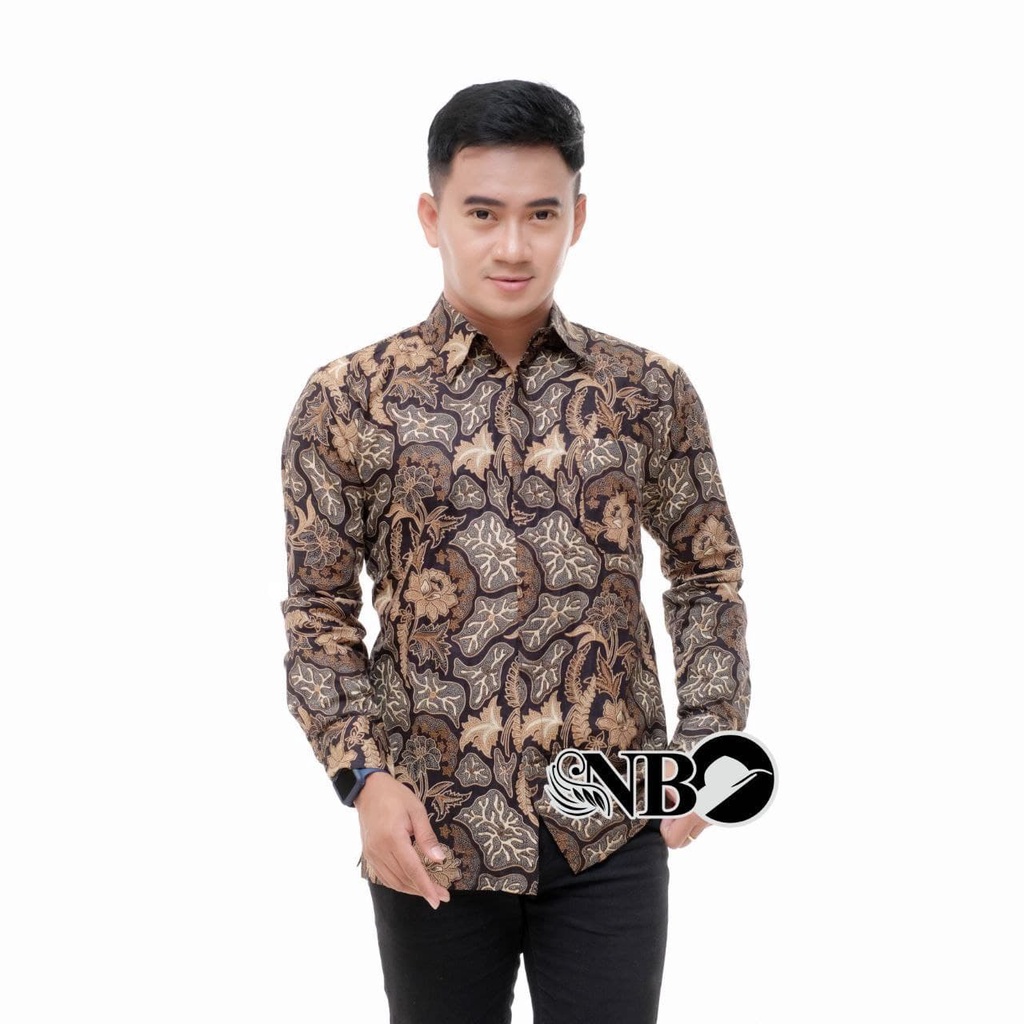 Atasan Batik Wanita Lengan Panjang BATIK BERKAH HRB026 motif KERATONAN Kode 002 size M L XL XXL Reguler-WATHU