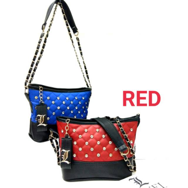 FASHIONSTOREKU TAS LEVEL GABRIELLE STUD DIAMOND FASHION IMPORT BATAM WANITA SLING BAG SELEMPANG PEST