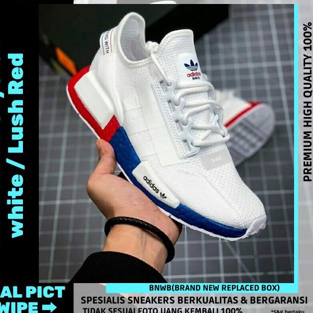Dijual Murah  Adidas NMD R1 V2 Crystal White Lush Red Premium Original Sneakers Pria Wanita ,