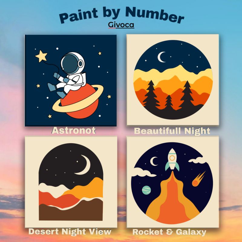

Paint by Number Night Series Kanvas 20x20 cm, cat akrilik 5 warna / Painting kit by Givoca