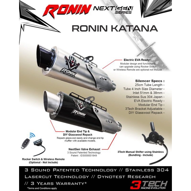 Knalpot racing 3 suara Ronin katana 150cc-155cc 3tech racing evolution original CBR R15 CB150 MX kin