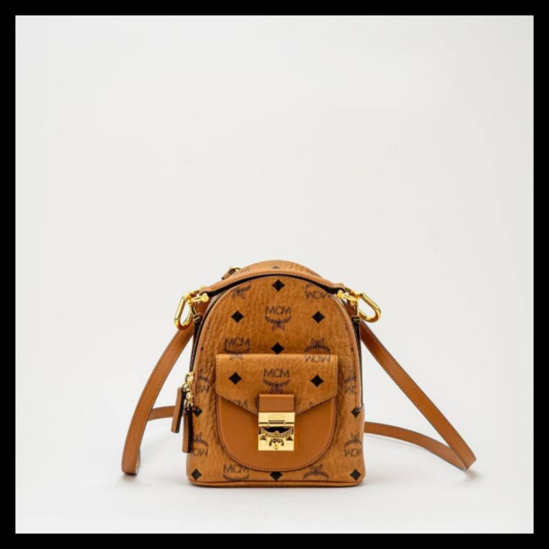 Jual Tas Ransel Wanita MCM Patricia Visetos Super Mini Backpack Cognac. Branded Original