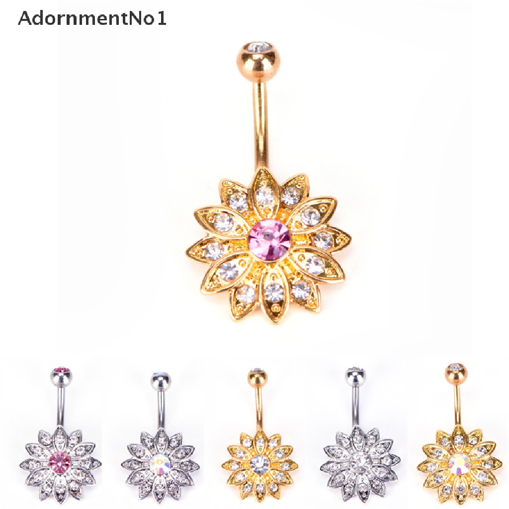 [AdornmentNo1] Hot Crystal Rhinestone Belly Button Ring Jeweled Flower Body Piercing Jewelry [new]