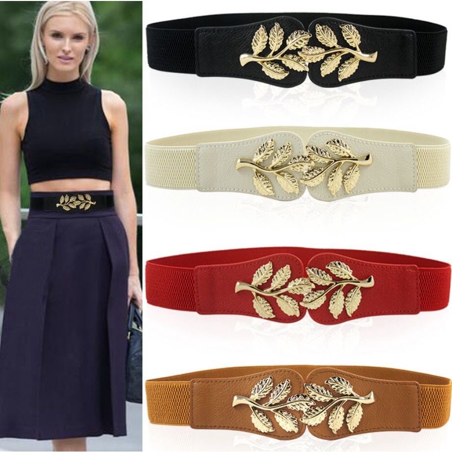 Ikat Ban Pinggang Wanita Elastis Obi Korea Fashion Motif Leaf Gesper Belt Sabuk Karet Import