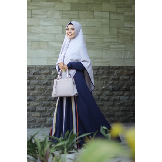 Set Gamis Aulia Fashion Naraya Navy Chalk Nirmala Beauty Crep Gamis Wanita Simple Polos Lis Elegan -