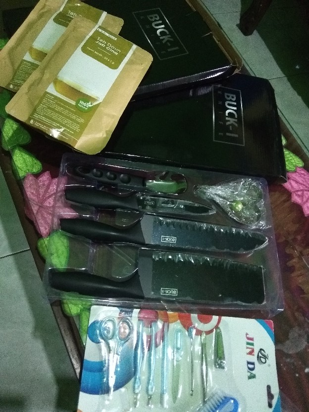 Set Pisau Dapur Hitam 5 Pcs In 1 Cetakan Telur Chef Knife Cleaver / Set Pisau 5in1 J12