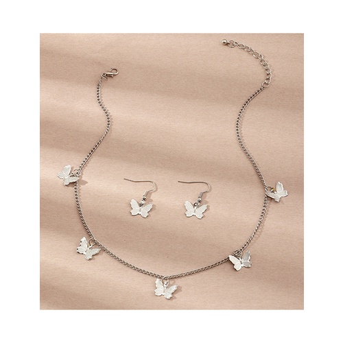 LRC Kalung &amp; Anting Fashion Butterfly Alloy Pendant Earrings Necklace K84697