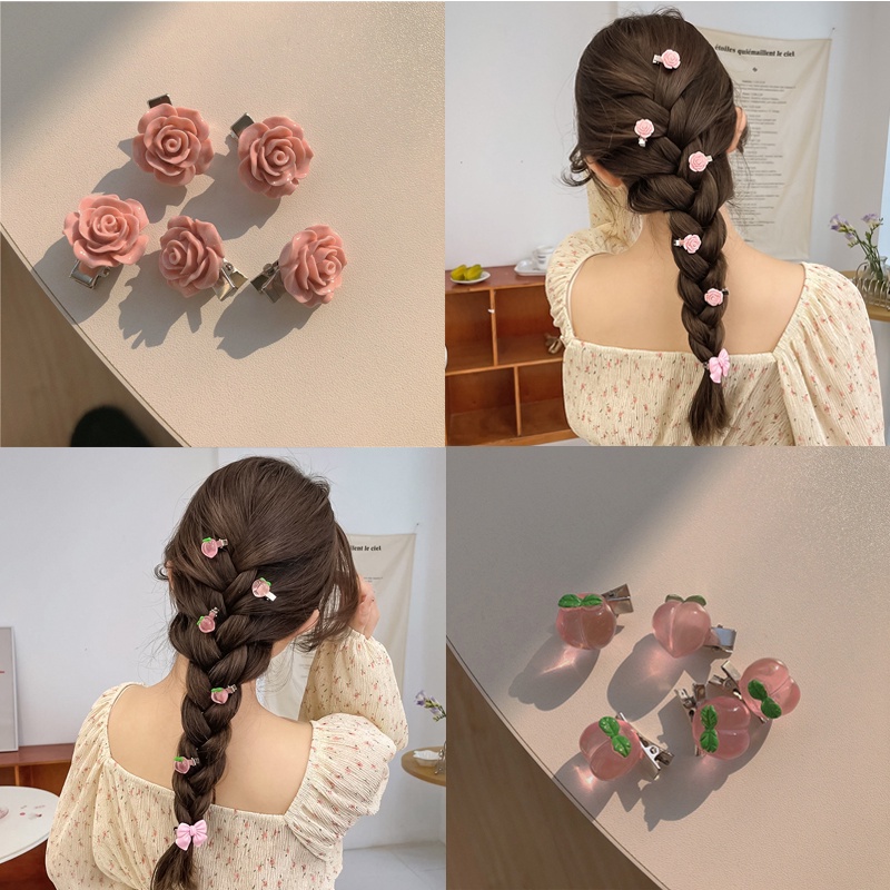 5pcs / Set Jepit Rambut Desain Bunga Gaya Simple Untuk Wanita