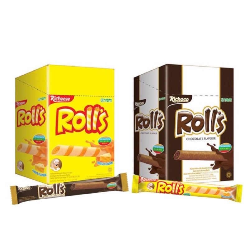 

Richeese richoco Nabati Rolls Keju / Rolls Coklat 1 kotak isi 20 wafer stick rolls