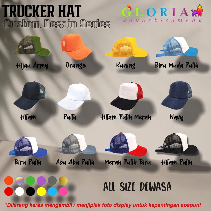 TOPI CORT / WARNA DASAR TOPI LENGKAP / TOPI TRUCKER / TOPI DISTRO