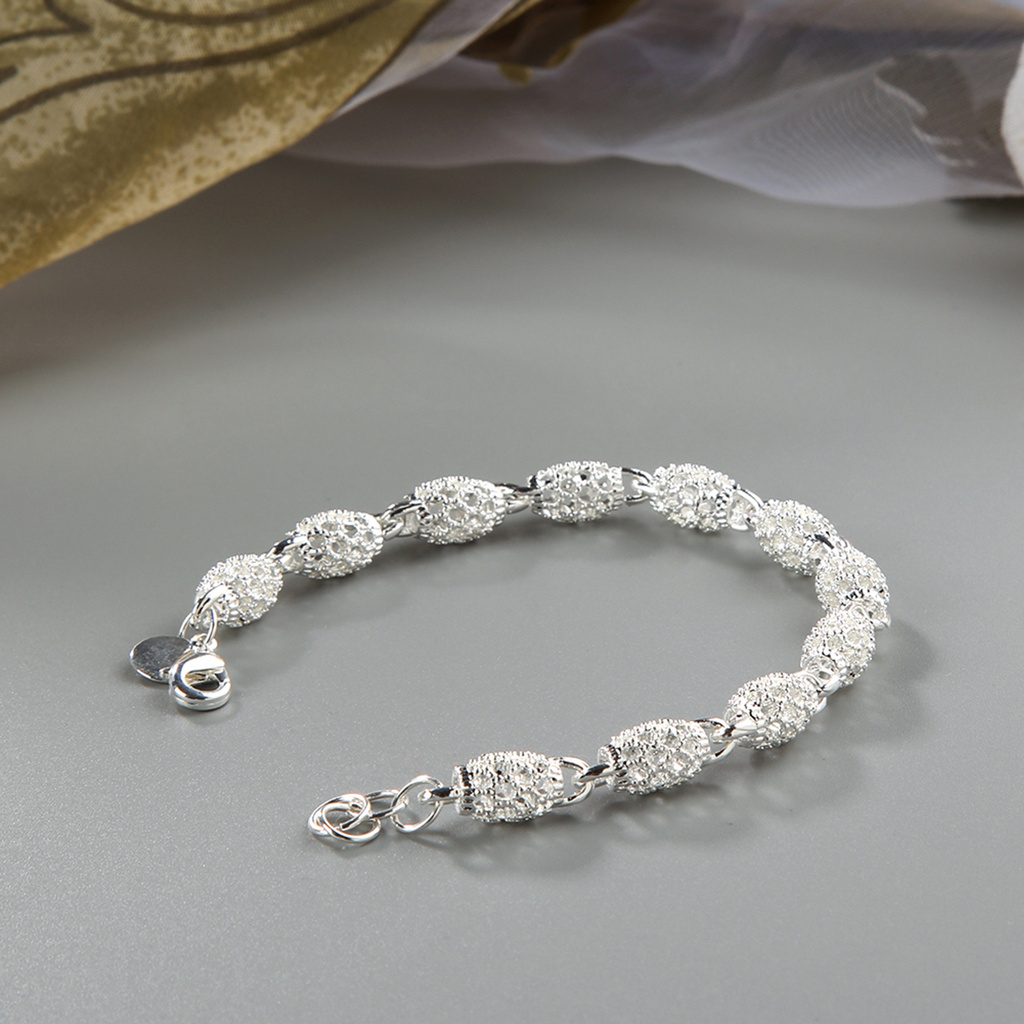 Canaan Gelang Tangan Rantai Lapis Silver Anti Karat Aksen Bola Hollow Untuk Wanita / Travel