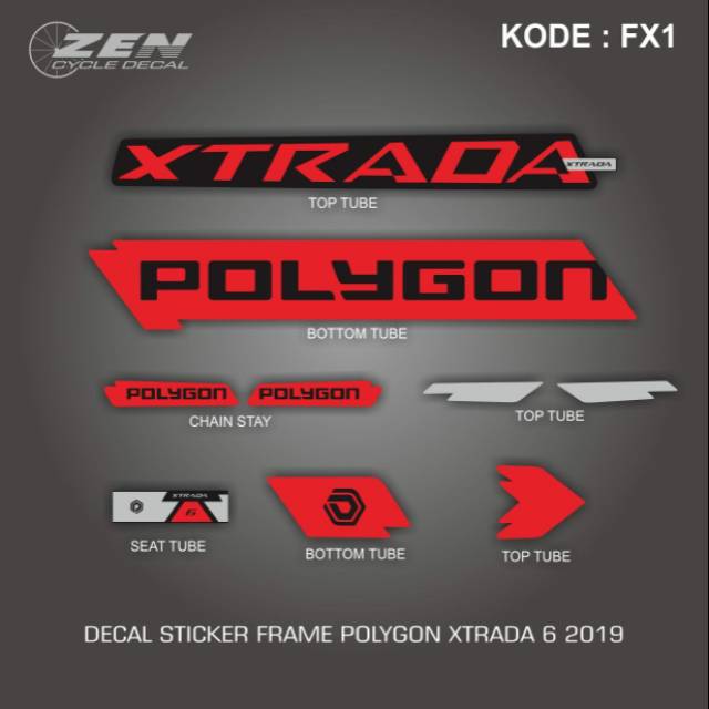 Sticker Decal Frame Polygon Xtrada 6 Warna Merah dan Hijau Stabilo