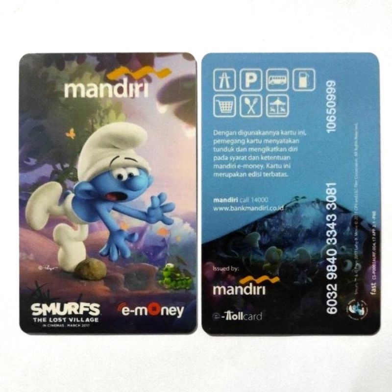 Mandiri eMONEY SMURF THE LOST VILLAGE ORI /Like eTOLL Tapcash Flazz or Brizzi