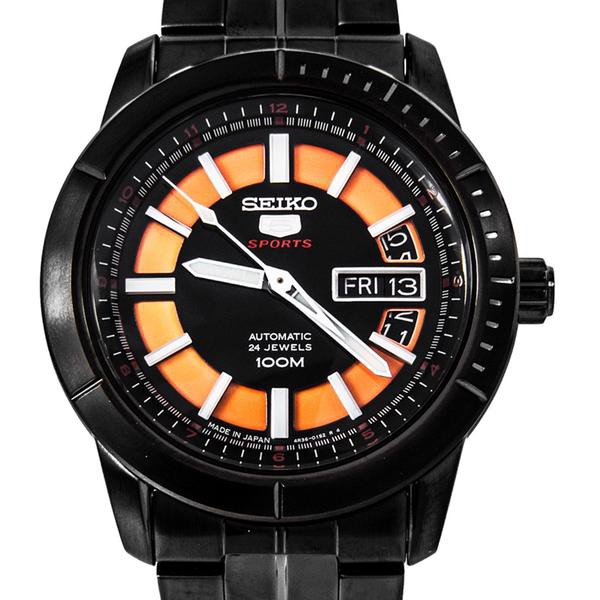 Seiko 5 Sports Mens SRP345K1 Automatic Black-Orange | Jam Pria SRP345