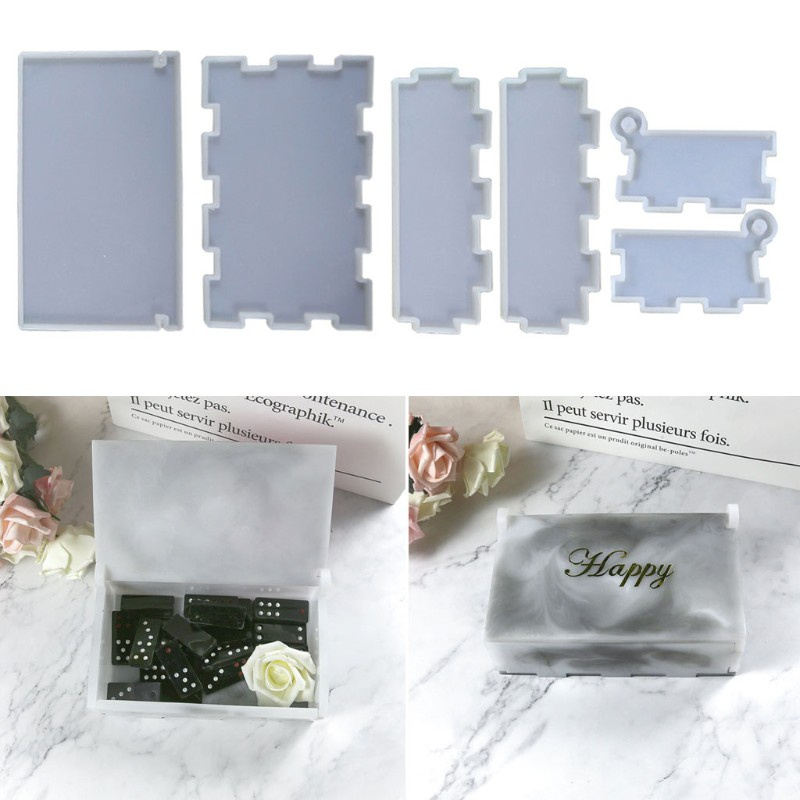 Glitter 1 Set Domino Resin Storage Box Mould Resin Mold Large Beauty Mold for DIY Craft