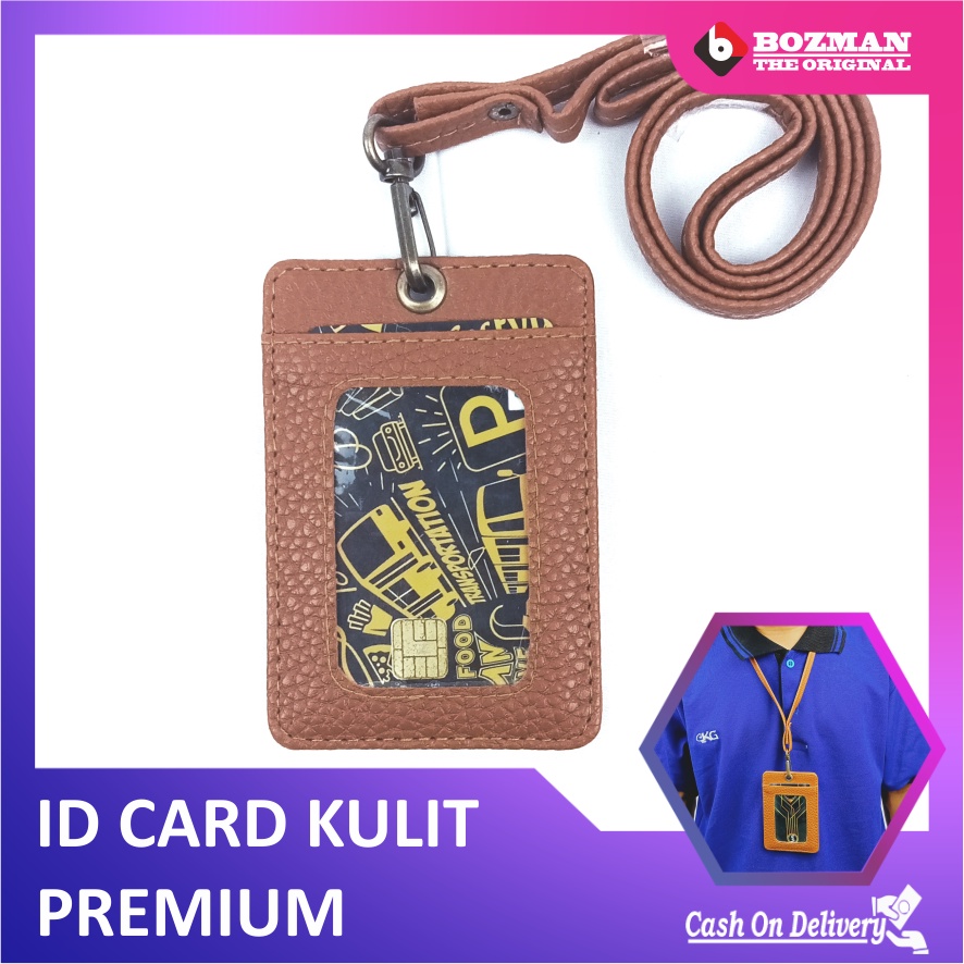 NAMETAG ID CARD HOLDER KULIT LANYARD TERMURAH BERKUALITAS PU LEATHER LANYARD NAMETAG ID CARD HOLDER