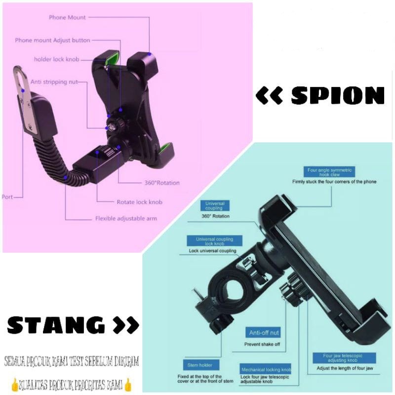 Phone Holder Stang Sepeda SK 16 Jepit Universal Kuat dan Kokoh / Holder Handphone Spion Motor SK 15