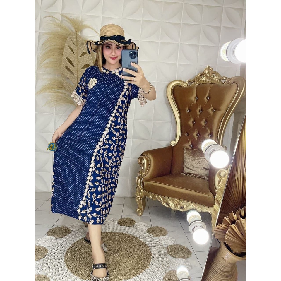 Daster Renda Arab Renda Melati Jihan Rayon Premium Dress Renda Lengan Pendek Baju Wanita Casual LD 110 cm