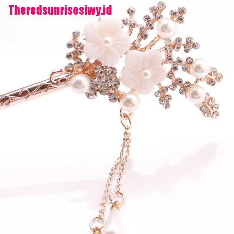 【Theredsunrisesiwy.id】Women Elegant Wedding Gift Hair Pin Colorful Hairpin Rhinestone Hairstick Flower