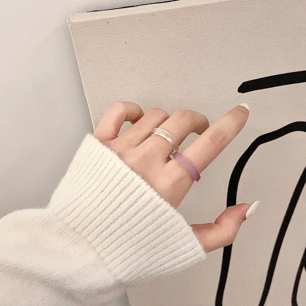 Agustinina Cincin Transparan Aesthetic Warna-Warni Minimalis Korea Tipis Untuk Hadiah Perhiasan Wanita