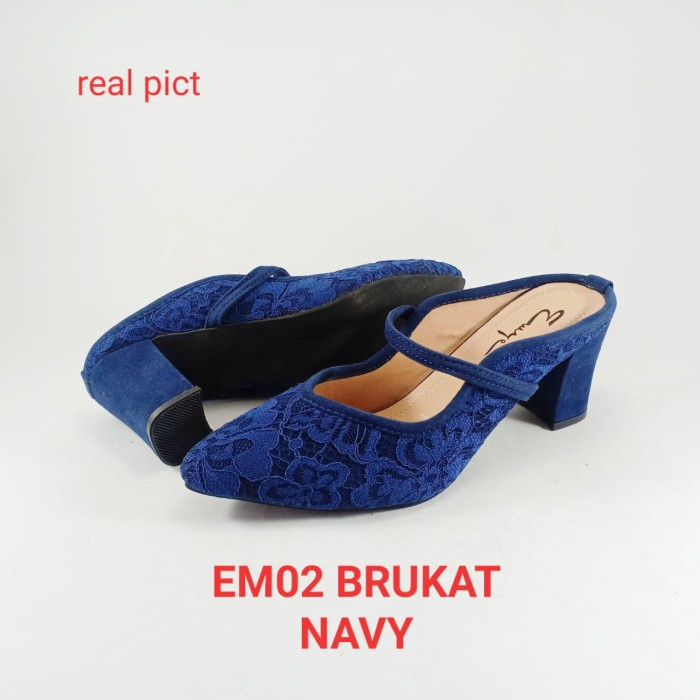 EMYE-Sepatu Wanita Heels Bustong Brukat EM02/Sandal Pesta Tali Wanita - Navy, 36