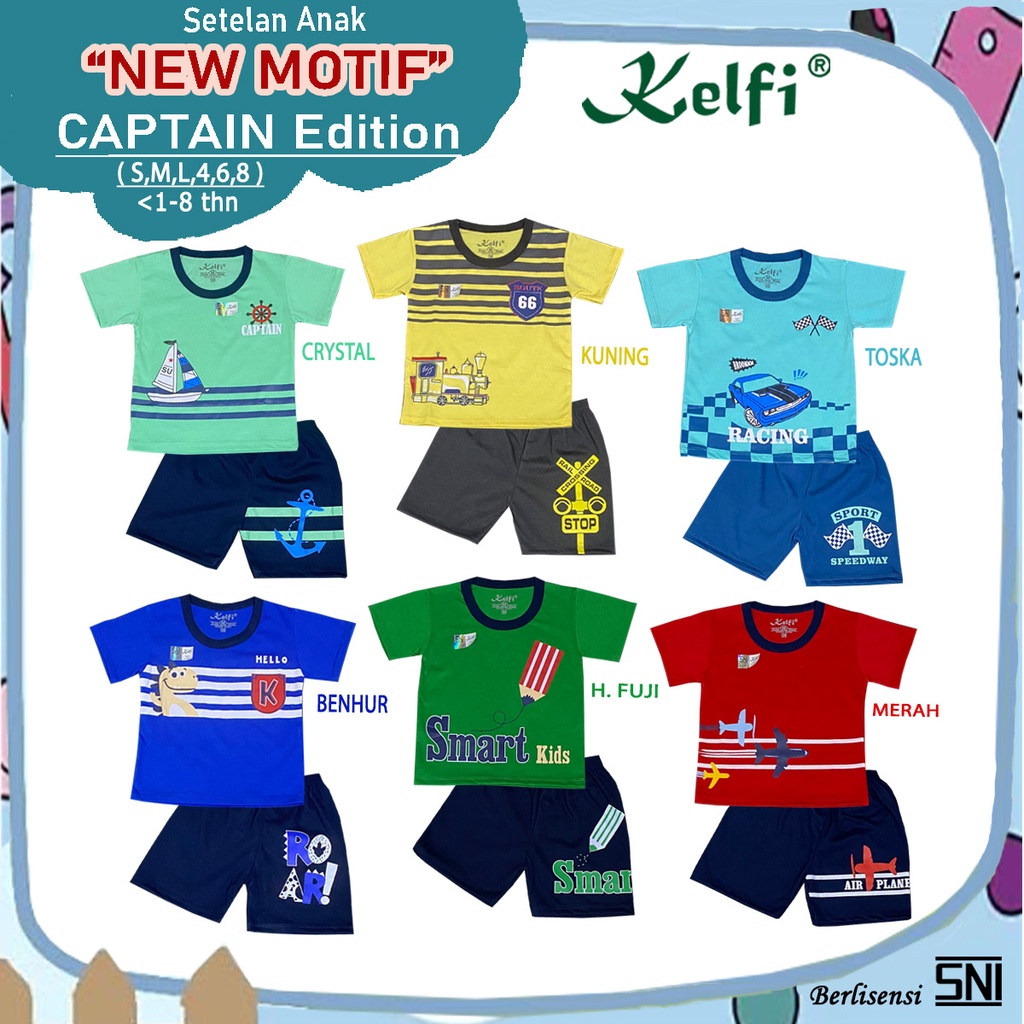 PROMO 10.10 KELFI SETELAN ANAK KOMBINASI / SET BAJU ANAK UNISEX COWOK/CEWEK USIA 1- 8 TAHUN &quot;CAPTAIN EDITION&quot;