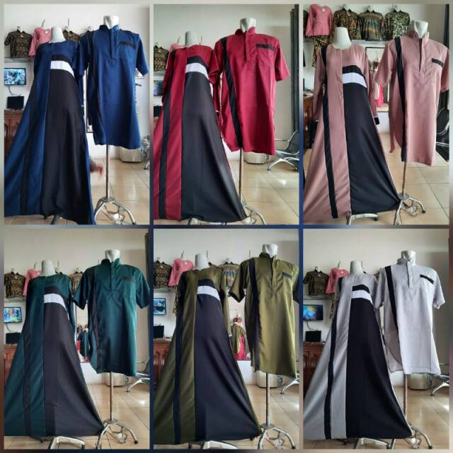 SETELAN COUPLE GAMIS MUSLIM CP ARIELLUNA | SETELAN MAXI DRESS DAN BAJU KOKO MOSCREPE TANPA KERUDUNG