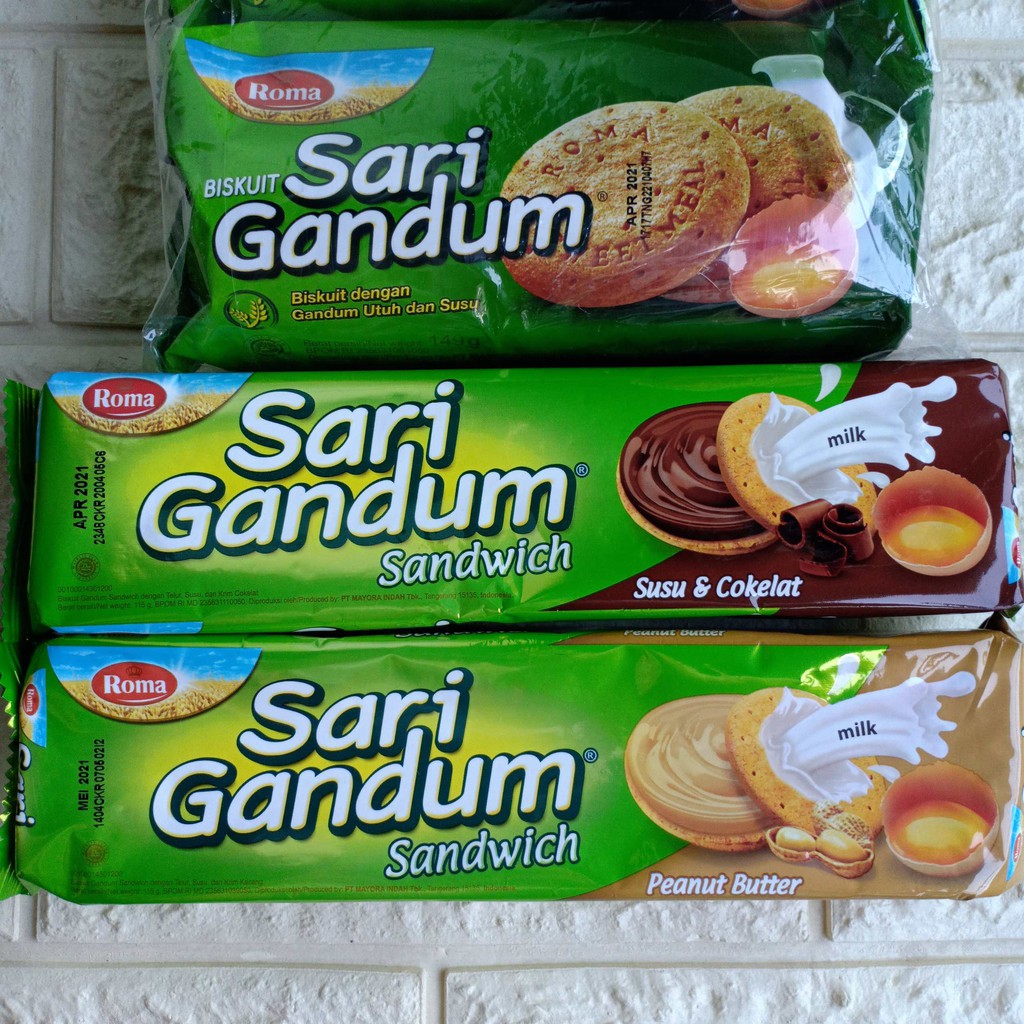 

Biskuit Roma Sari Gandum Biscuit Sandwich Susu Coklat Cokelat Peanut Butter Kacang Cemilan Kue 115gr