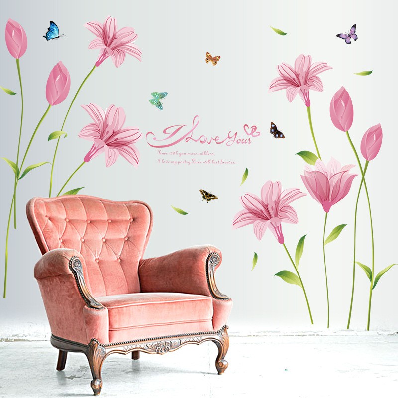 RELIZA WALL STICKER BUNGA LILY PINK FLOWERS SK9122C STIKER DINDING