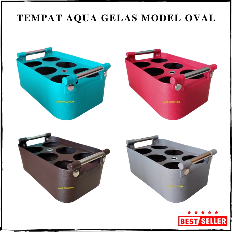 Tempat Aqua Gelas Model Oval Isi 6 cup Keranjang Air Mineral Gelas Kulit Sintetis