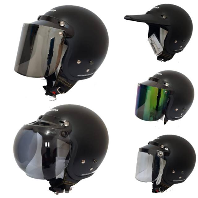 HELM CARGLOSS RETRO Hitam Doff set plus dengan kaca datar ...