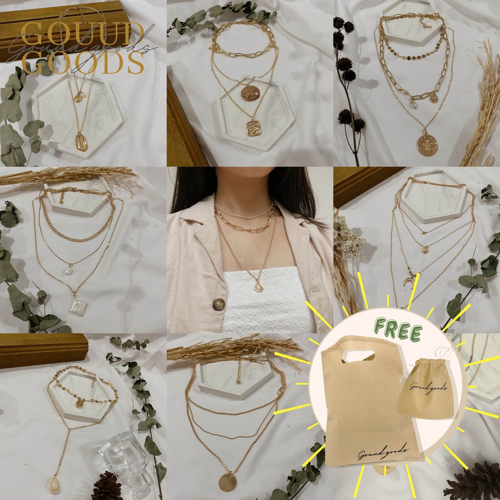 Kalung Rantai Layer / Kalung Aesthetic / Aksesoris Kalung Wanita Korea Necklace Impor