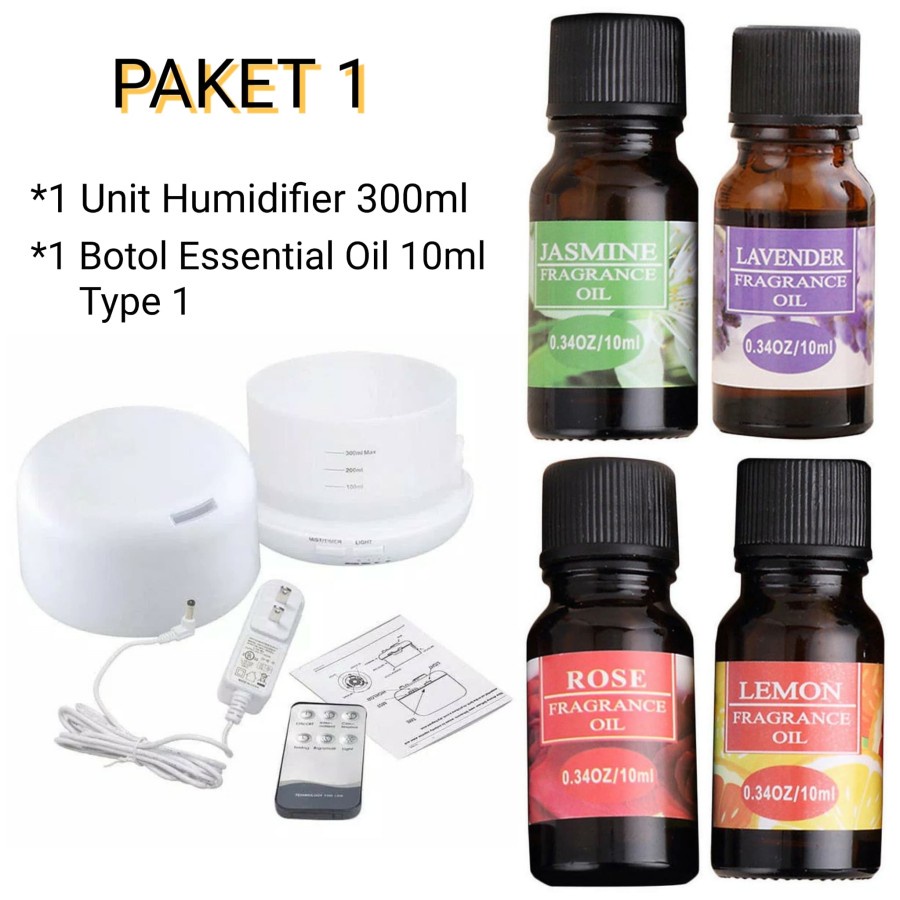 Air Humidifier Diffuser 300ml 7 Warna + Remote  BONUS Aroma Terapi