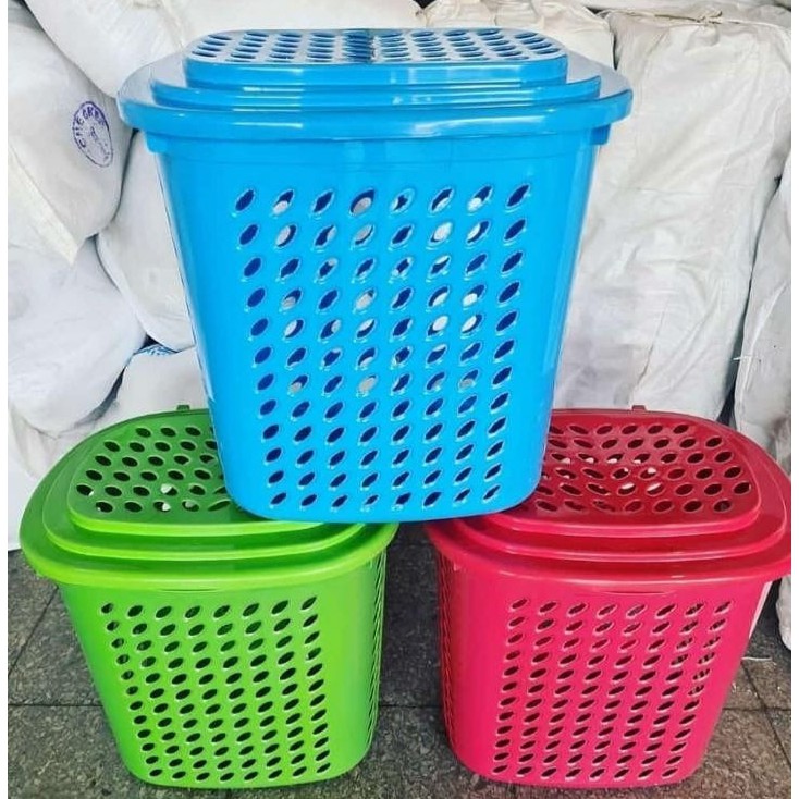Keranjang Baju / Keranjang Pakaian Tutup Plastik Tinggi Serbaguna