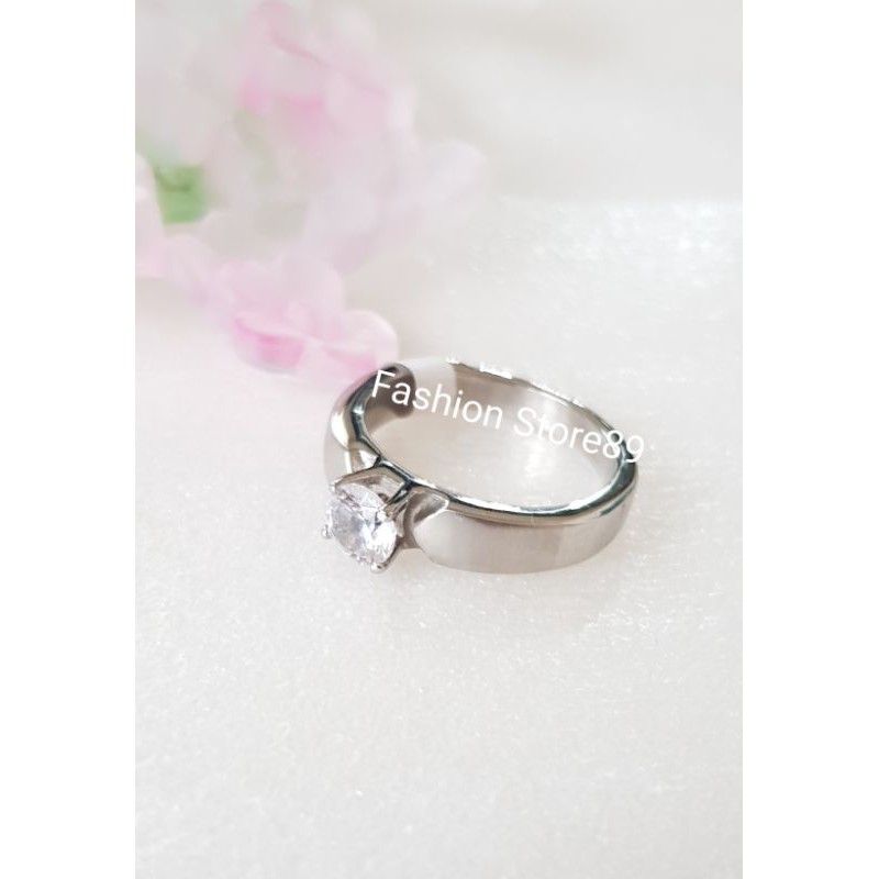 impor cincin nikah tunangan fashion cewek cowok halal titanium white antikarat silver dove kombinaso