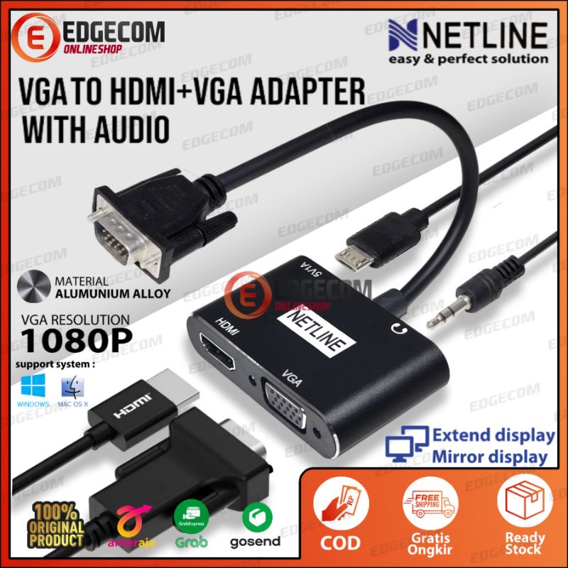 NETLINE Konverter VGA to HDMI + VGA with Audio Support 1080P