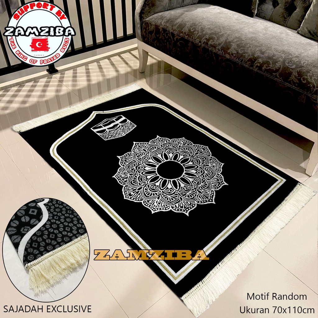 Sajadah Turki Exclusive Hitam Terbaru Motif Floral Bahan Tebal Dan Halus Super Premium Sejadah Dewasa Perlengkapan Sholat Zamziba